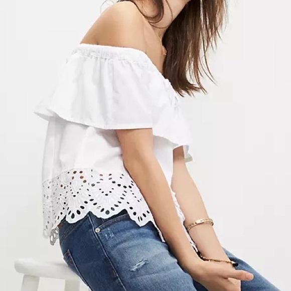 Madewell Eyelet White Embroidered Off the Shoulder Top Sz Small S - Picture 2 of 9